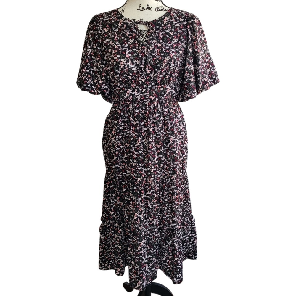 Draper James RSVP XS ditsy floral midi‎ dress milkmaid peasant tiered ruffled